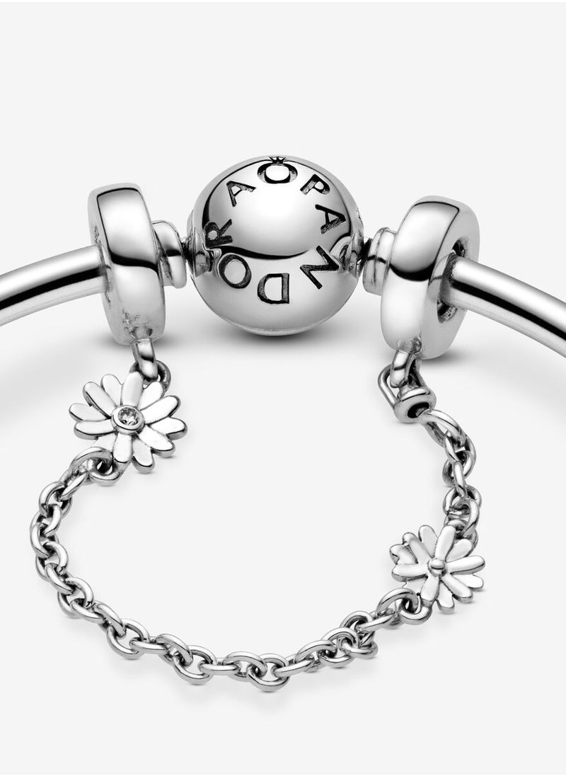 Chomel - 925 Sterling Silver Daisy sterling silver safety chain with clear cubic zirconia for Pandora Moments Women's Bracelet 798764C01-05 - Image 1