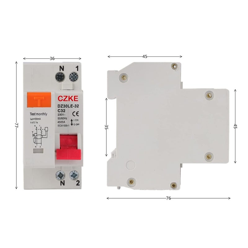 DZ30LE 32 RCBO قاطع الدائرة 32A 1P N 230V حماية من التسرب الحالي الزائد القصير - Image 4