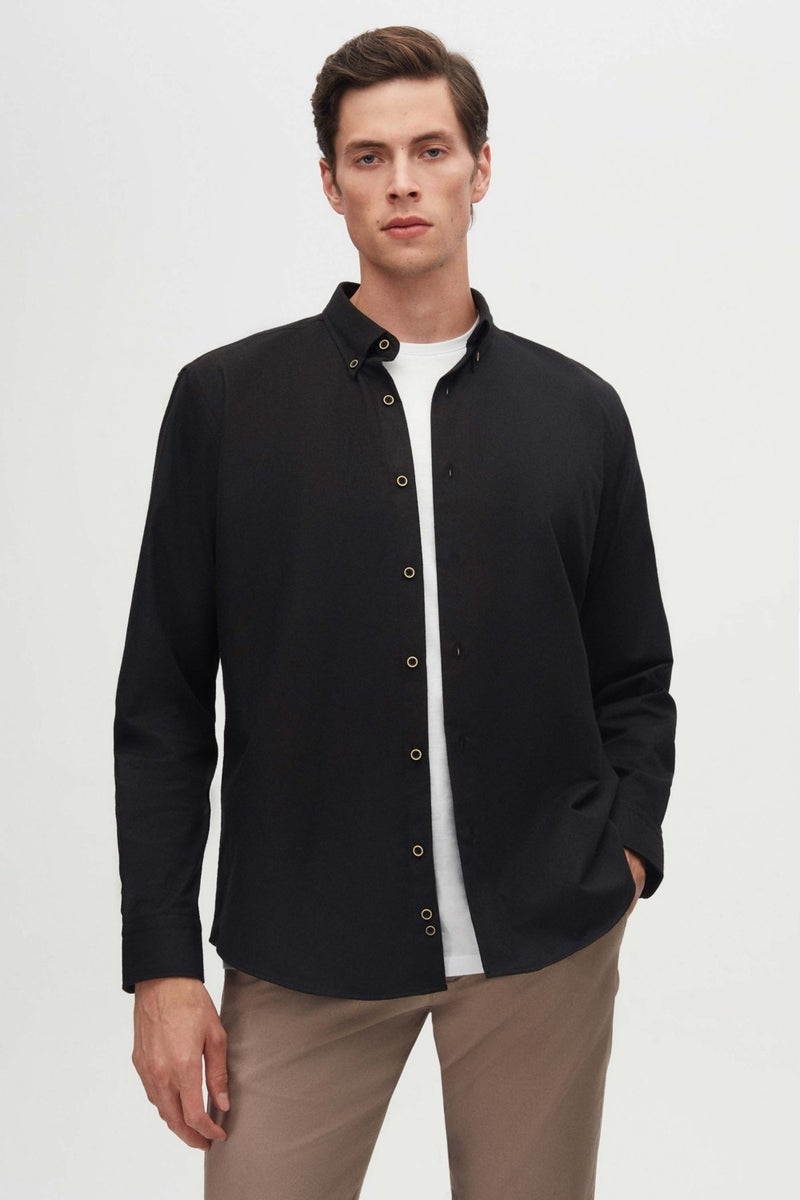 D'S DAMAT Ds Damat Regular Fit Black Plain Winter Flannel Shirt - Image 2