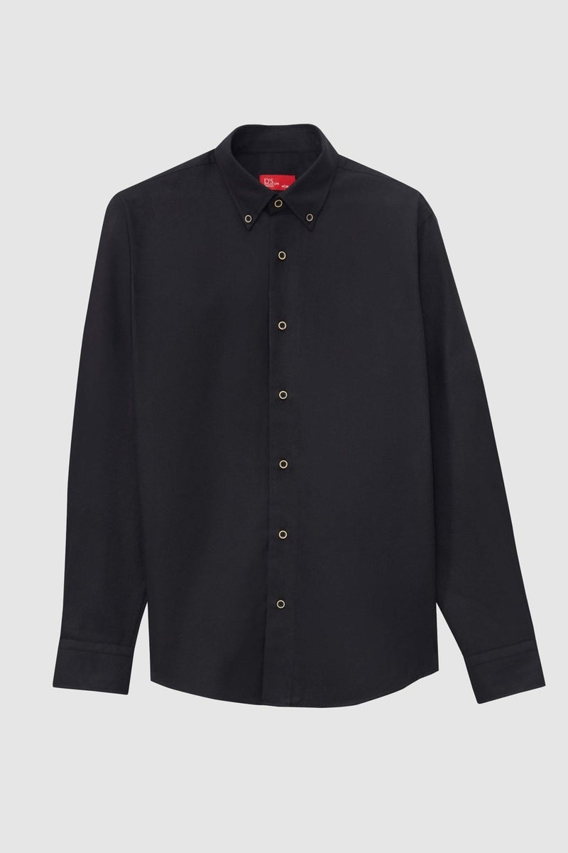 D'S DAMAT Ds Damat Regular Fit Black Plain Winter Flannel Shirt - Image 5