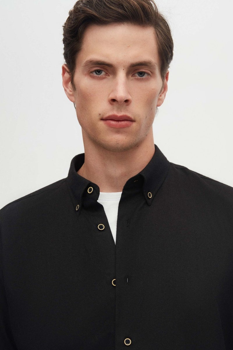 D'S DAMAT Ds Damat Regular Fit Black Plain Winter Flannel Shirt - Image 3