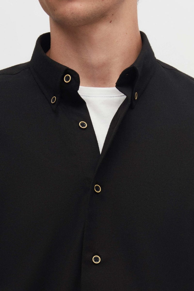 D'S DAMAT Ds Damat Regular Fit Black Plain Winter Flannel Shirt - Image 4