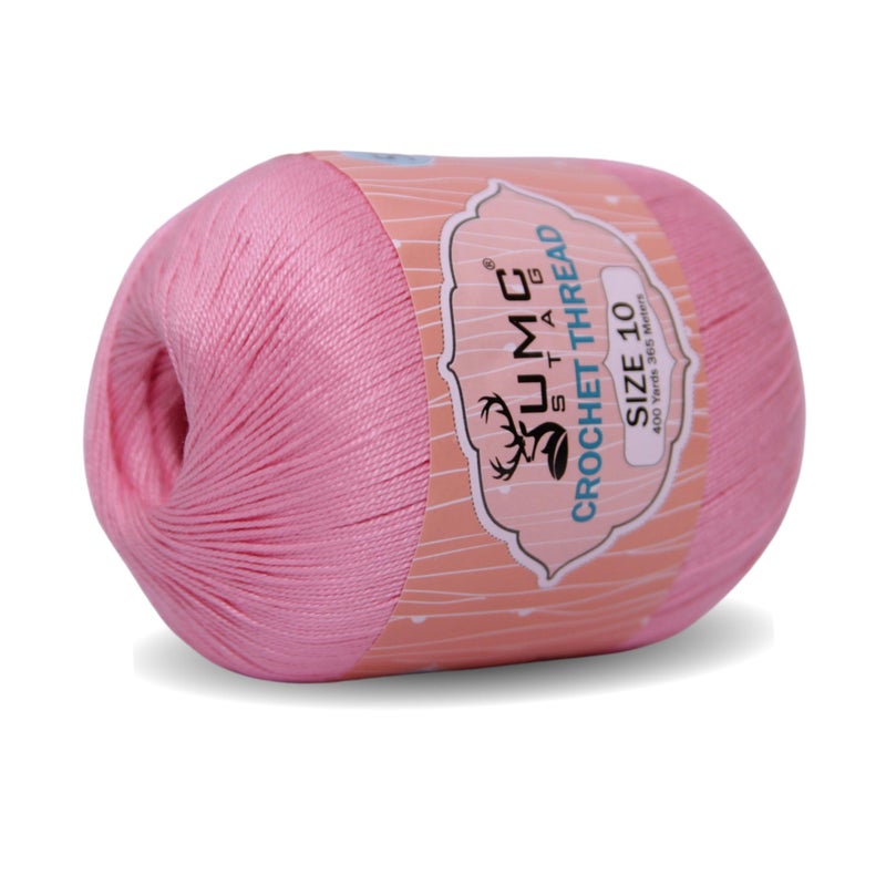 UMC STAG Size 10 Crochet Thread | 100% Combed Mercerized Cotton | Oeko-TEX Certified | 50g Ball 400 Yards | Ideal for Lace, Tatting & Crochet Projects (Pink 50, Size 10 Single) - Image 2