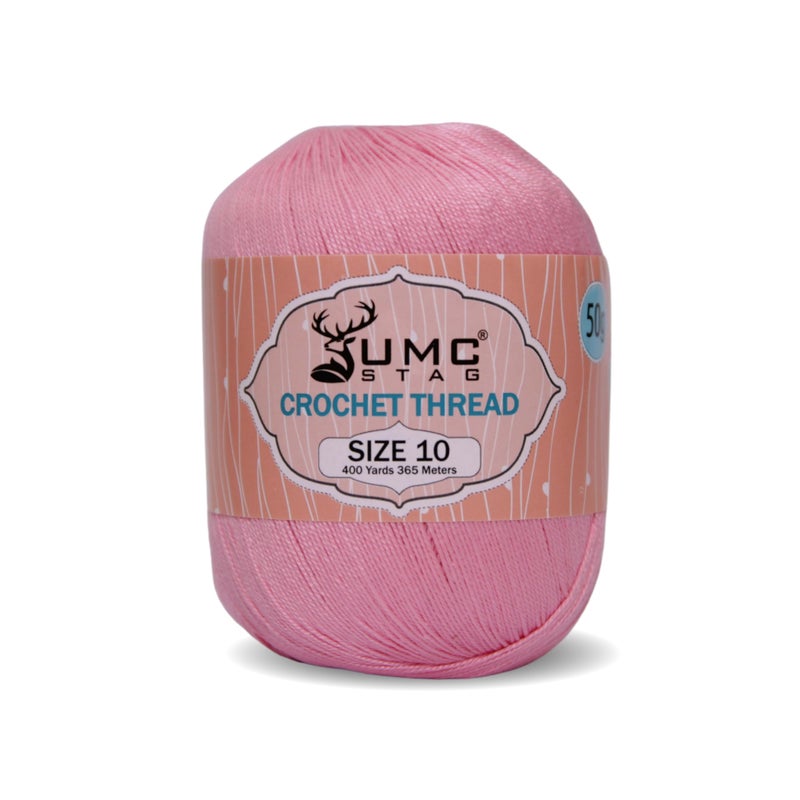 UMC STAG Size 10 Crochet Thread | 100% Combed Mercerized Cotton | Oeko-TEX Certified | 50g Ball 400 Yards | Ideal for Lace, Tatting & Crochet Projects (Pink 50, Size 10 Single) - Image 1