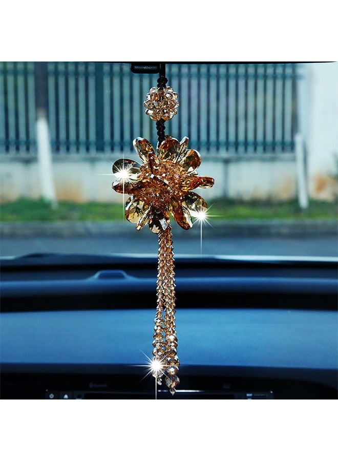 GRKC Crystal Flower Car Hanging Ornament, Lucky Rearview Mirror Pendant, Home & Car Decoration, Transparent Crystal - Image 1