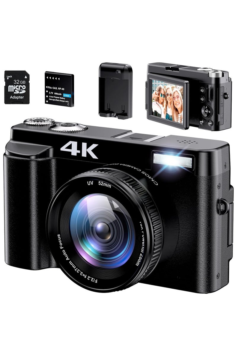 ASIV 4K Digital Camera for Photography - Autofocus 48MP Vlogging Camera - 180 Degree Flip Screen - 16X Digital Zoom - 4K Record Video - 32GB SD Card - Image 1