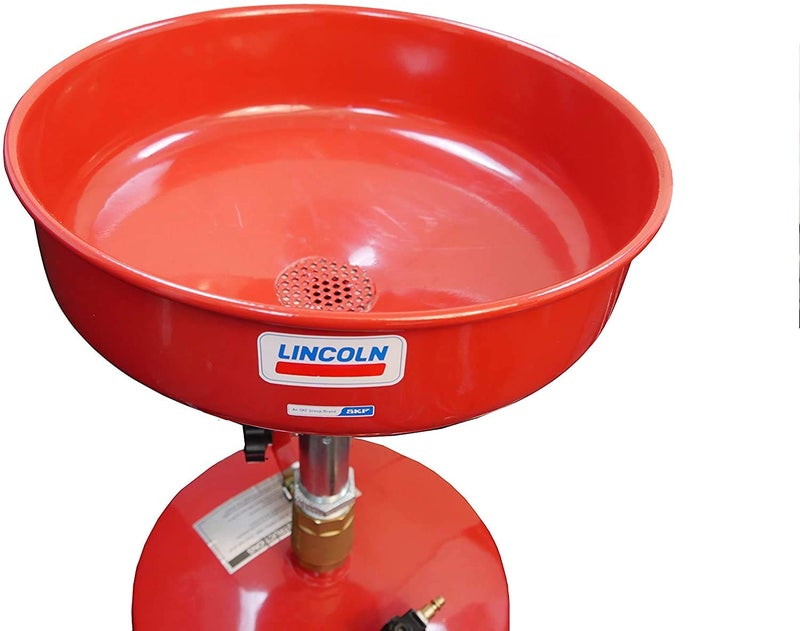 Lincoln 3601 Pneumatic 18 Gallon Pressurized Fluid Drain and Evacuation Tank, 45-72" Adjustable Funnel Height, Fluid Level Indicator, 14" Bowl, 150 PSI, 3" Swivel Casters, Steel Construction, Red - Image 2