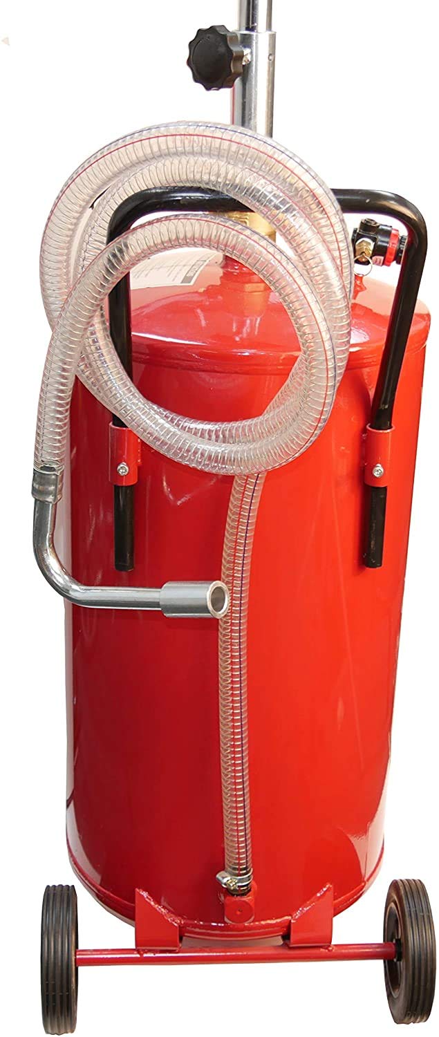Lincoln 3601 Pneumatic 18 Gallon Pressurized Fluid Drain and Evacuation Tank, 45-72" Adjustable Funnel Height, Fluid Level Indicator, 14" Bowl, 150 PSI, 3" Swivel Casters, Steel Construction, Red - Image 3