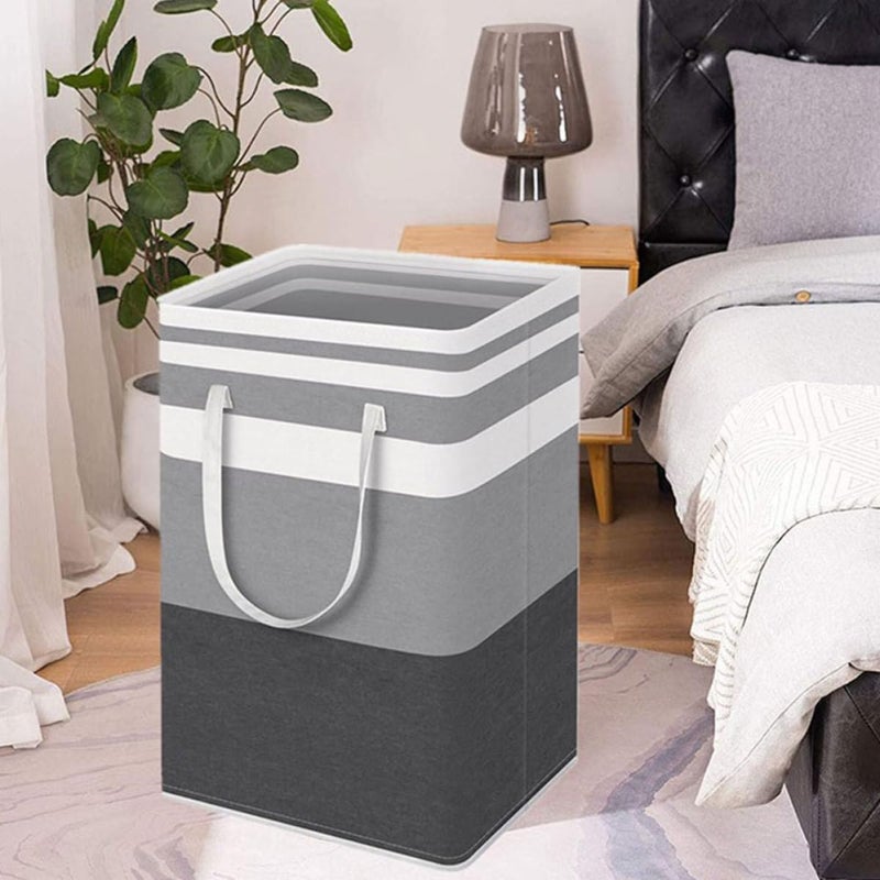 2pcs Foldable Laundry Hamper Large Waterproof Clothes Storage Basket with Handles Black Gray White Striped for Home Organization and Dirty Clothes Storage - Image 5