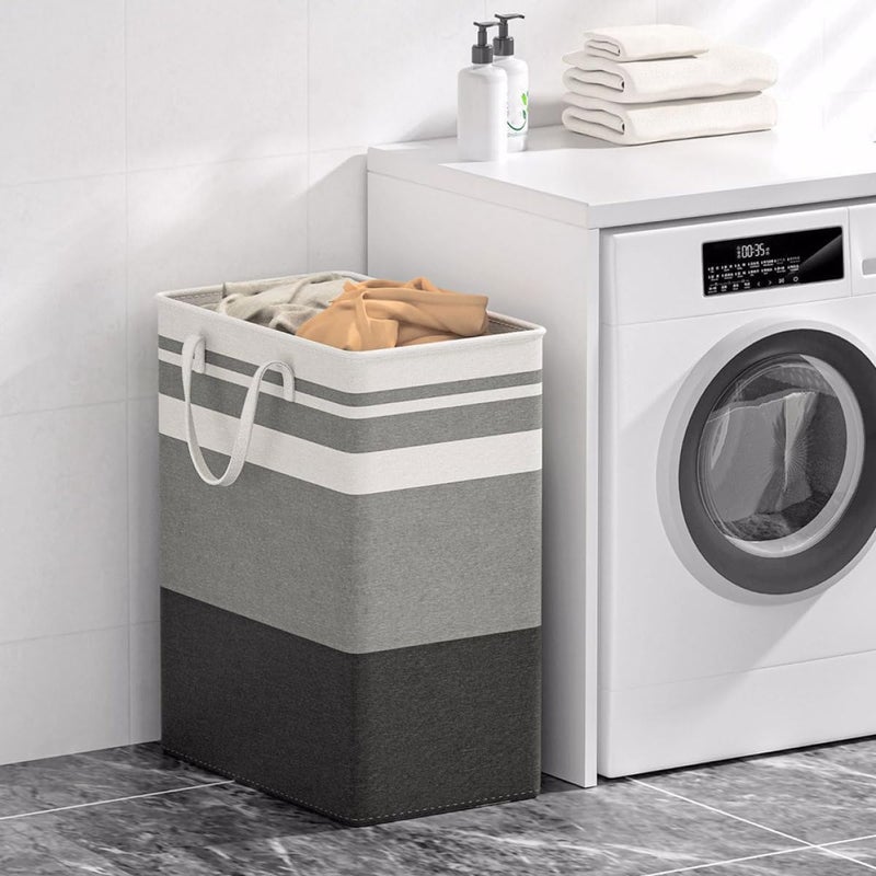 2pcs Foldable Laundry Hamper Large Waterproof Clothes Storage Basket with Handles Black Gray White Striped for Home Organization and Dirty Clothes Storage - Image 4