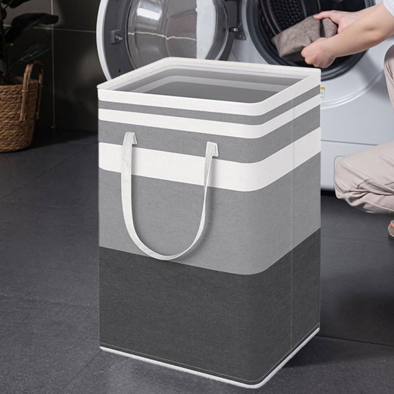 2pcs Foldable Laundry Hamper Large Waterproof Clothes Storage Basket with Handles Black Gray White Striped for Home Organization and Dirty Clothes Storage - Image 3
