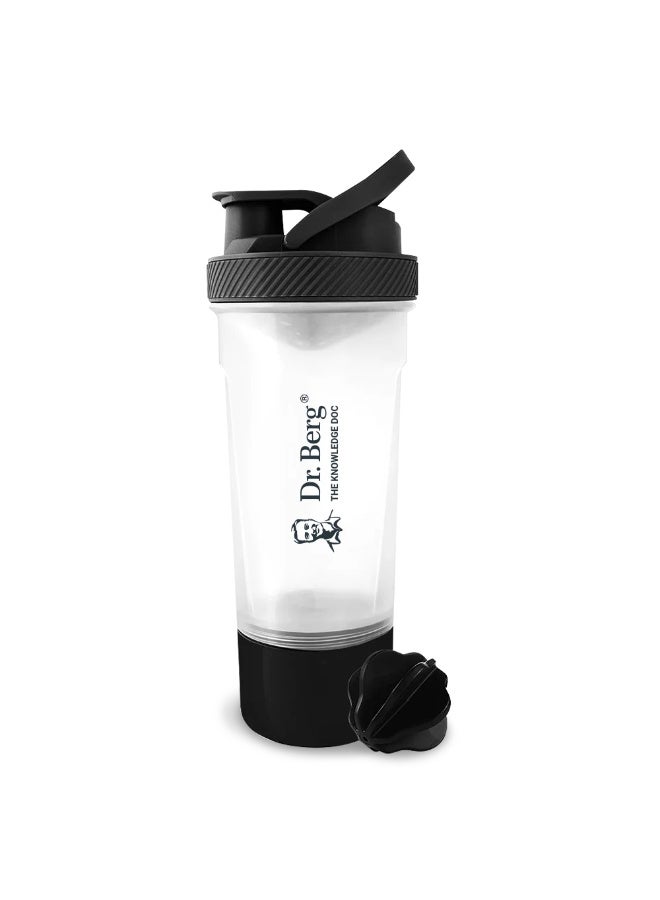 Dr. Berg Protein Shaker Bottle with Storage and Mixing Ball, 16oz / 475ml, BPA Free