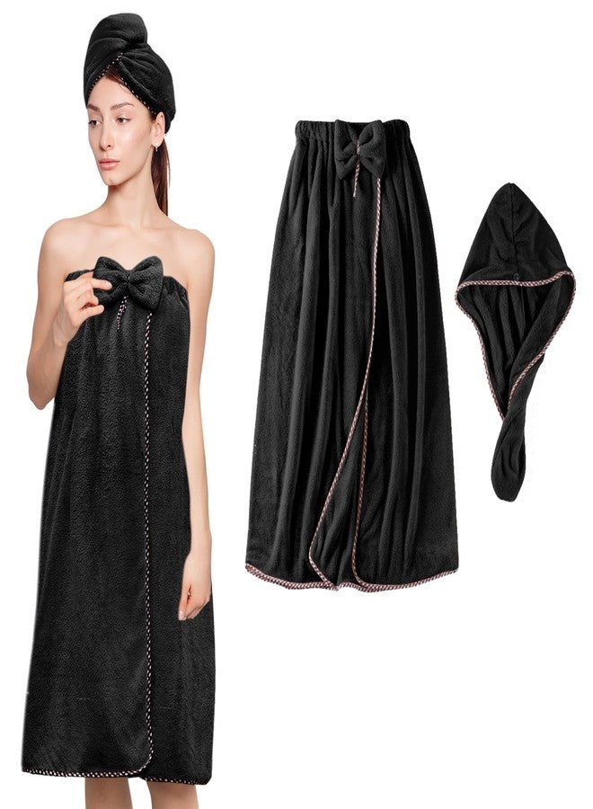 KOIKEY Women Bath Towel Wrap - Adjustable Soft Microfiber Shower After Body Wraps with Hair Drying Towel Absorbent & Quick Drying for Gym Shower, Beach, Spa, Sauna, Black - Image 1