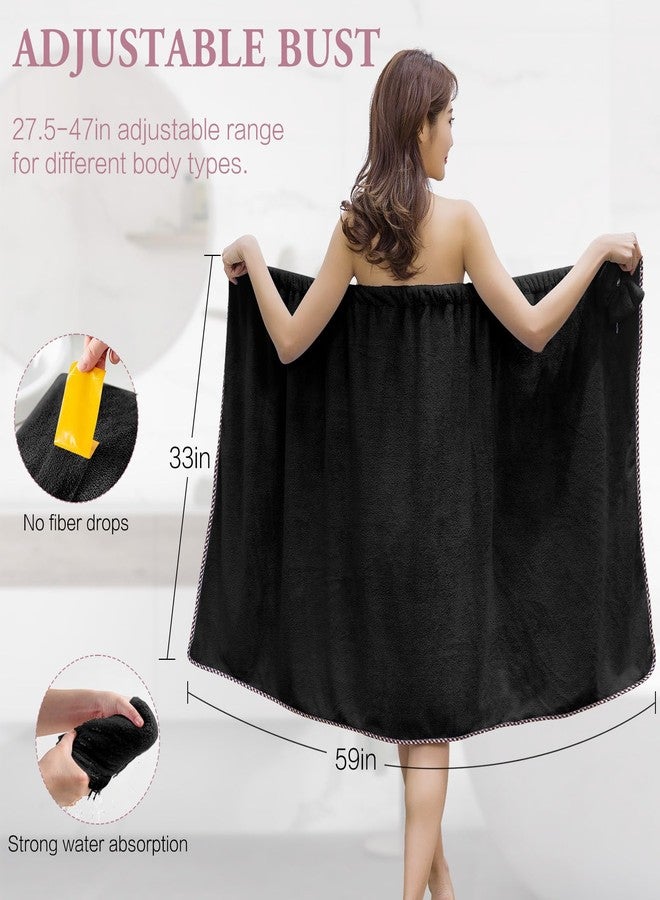 KOIKEY Women Bath Towel Wrap - Adjustable Soft Microfiber Shower After Body Wraps with Hair Drying Towel Absorbent & Quick Drying for Gym Shower, Beach, Spa, Sauna, Black - Image 2