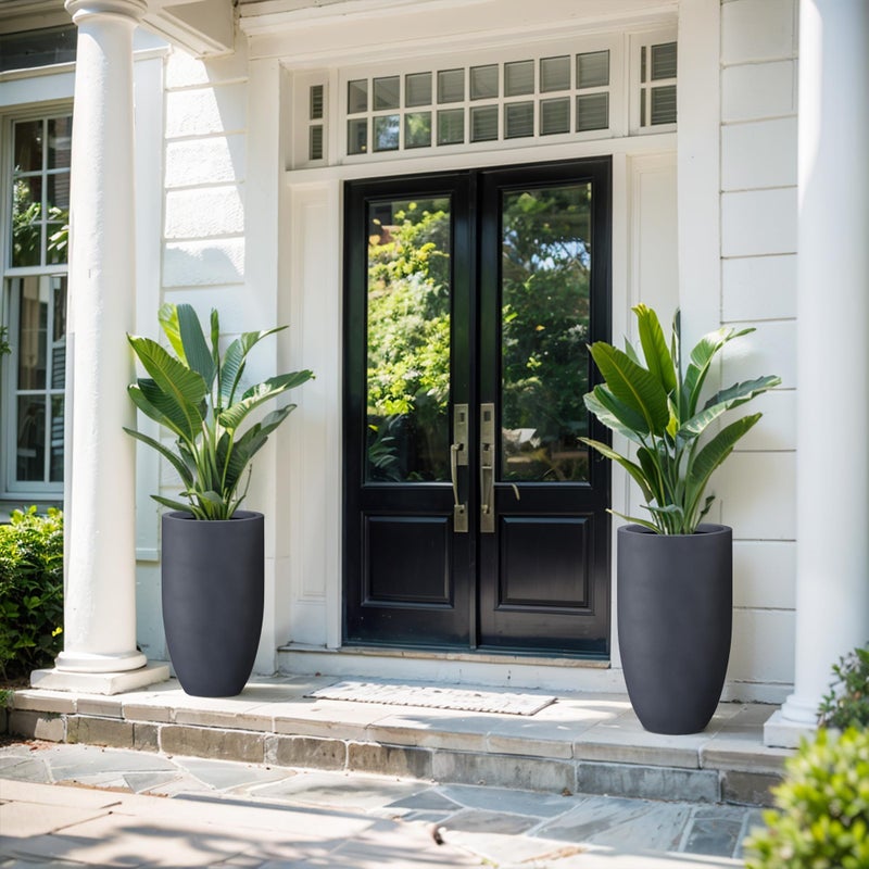 Kante 24 Inch Tall Round Concrete Planter, Large Indoor Outdoor Plant Pots with Drainage Hole and Rubber Plug, Modern Decorative Garden Pots for Home Patio Porch, Charcoal - Image 5
