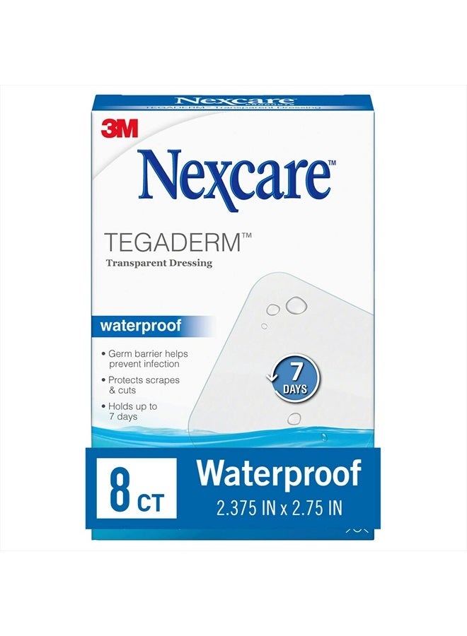 Nexcare Tegaderm Waterproof Transparent Dressing, Dirtproof, Germproof, Provides Protection To Minor Burns, Scrapes, Cuts, Blisters And Abrasions, 2.375 x 2.75 in, 8 Count - Image 1