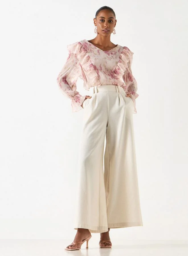 2Xtremz 2Xtremz All-Over Print Top with V-neck and Ruffle Detail