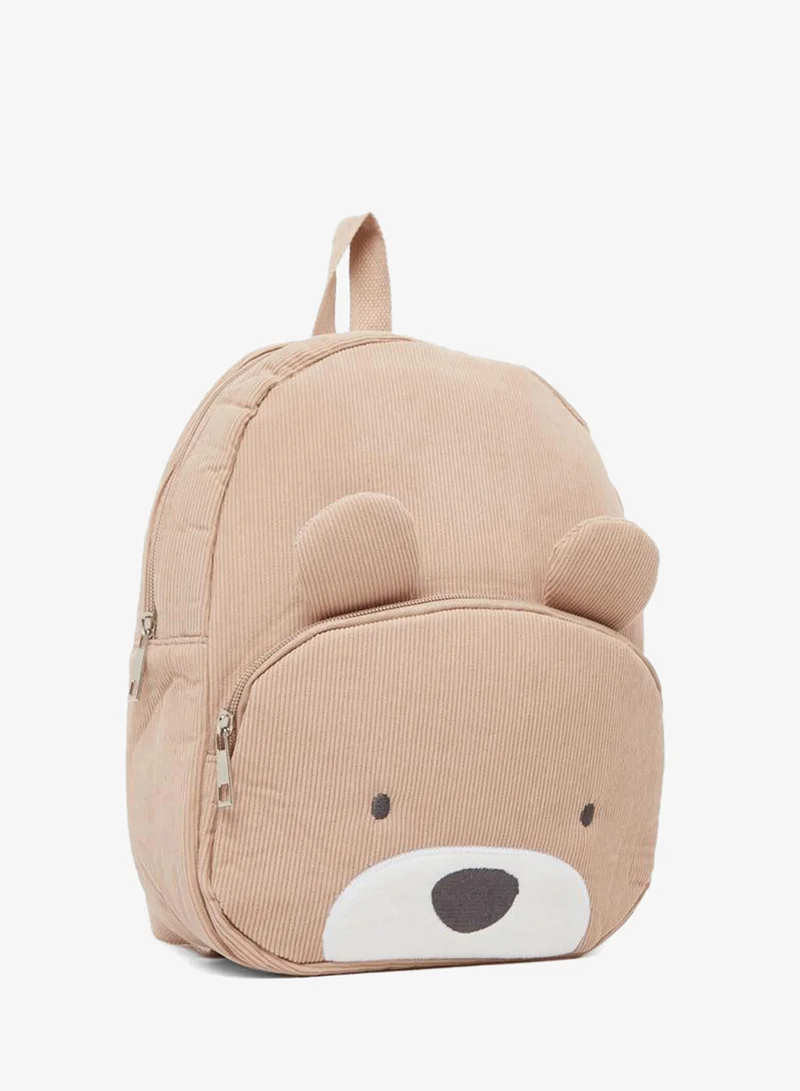 Styli Styli Boys Beige Corduroy Bear Backpack