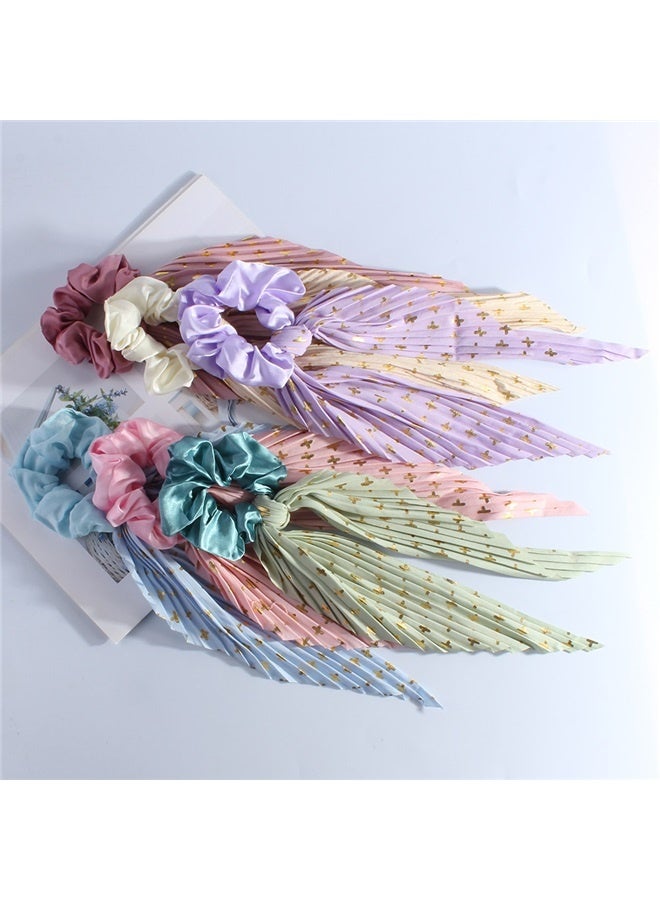 ربطات شعر مجعدة مصنوعة يدويًا وشرائط ريترو وإكسسوارات شعر للبنات، ربطات شعر وربطات شعر مرنة وحاملات ذيل حصان وأشرطة مطاطية ومشابك شعر وحبال شعر (6 قطع) - Image 2