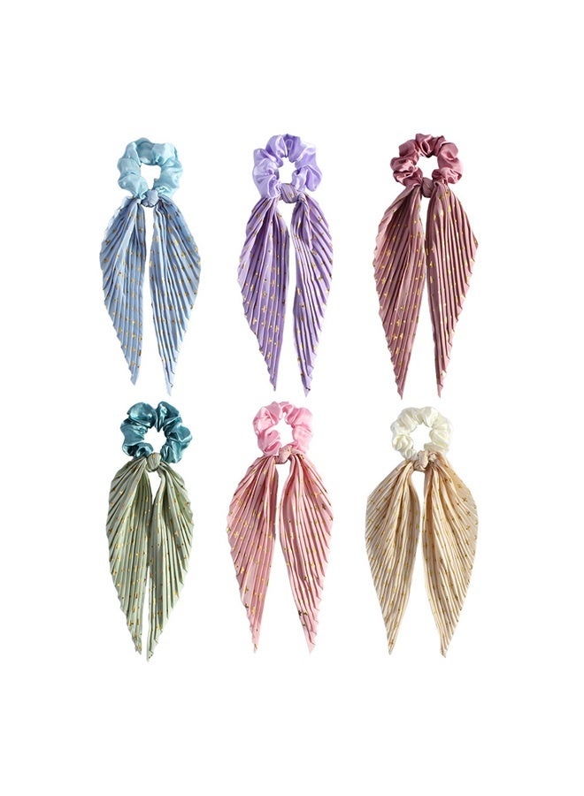 ربطات شعر مجعدة مصنوعة يدويًا وشرائط ريترو وإكسسوارات شعر للبنات، ربطات شعر وربطات شعر مرنة وحاملات ذيل حصان وأشرطة مطاطية ومشابك شعر وحبال شعر (6 قطع) - Image 5