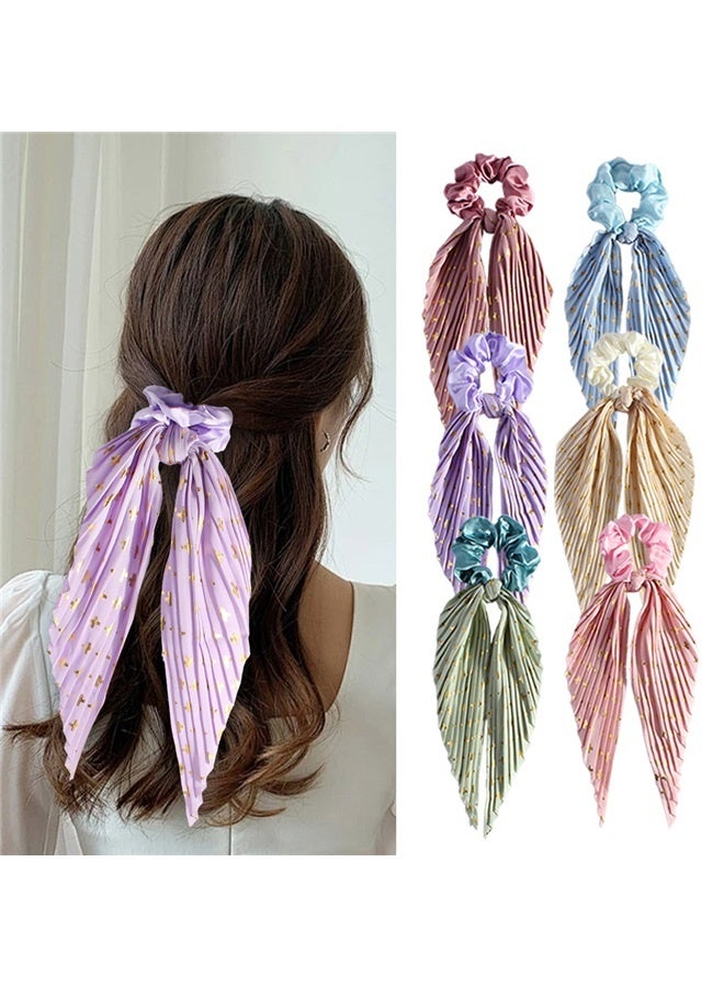 ربطات شعر مجعدة مصنوعة يدويًا وشرائط ريترو وإكسسوارات شعر للبنات، ربطات شعر وربطات شعر مرنة وحاملات ذيل حصان وأشرطة مطاطية ومشابك شعر وحبال شعر (6 قطع) - Image 3