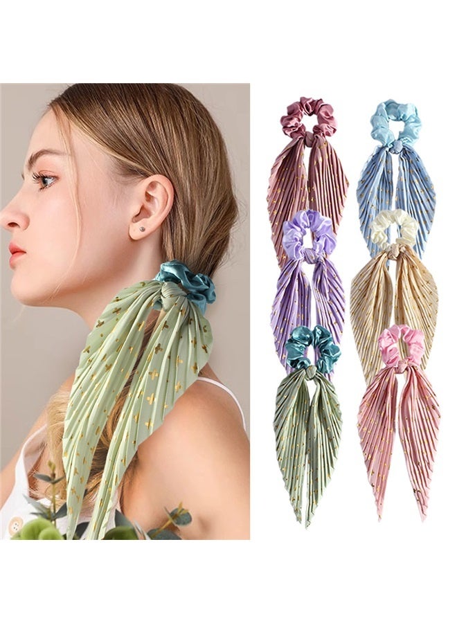 ربطات شعر مجعدة مصنوعة يدويًا وشرائط ريترو وإكسسوارات شعر للبنات، ربطات شعر وربطات شعر مرنة وحاملات ذيل حصان وأشرطة مطاطية ومشابك شعر وحبال شعر (6 قطع) - Image 1