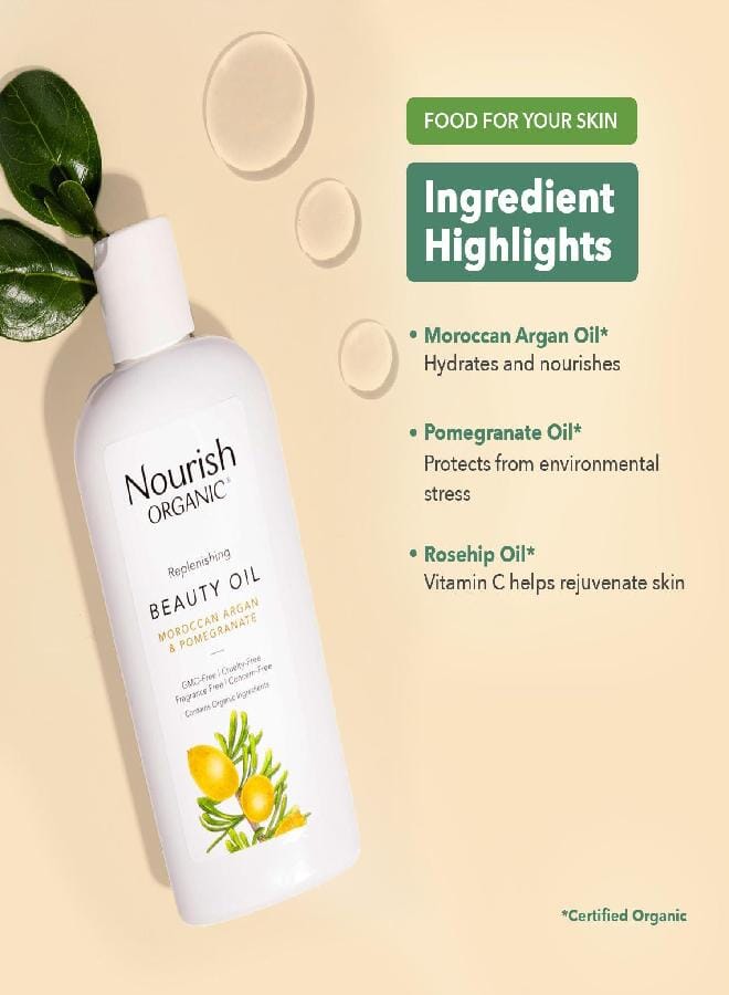 Nourish ORGANIC Nourish Organic Beauty Oil - Replenishing Body Oil with Moroccan Argan Oil, Pomegranate, Rosehip Oil & Vitamin E, 3.4 Oz + Washable Cotton Round - Image 4
