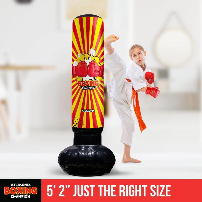Atlasonix Punching Bag for Kids, Inflatable Punching Bag Kids 8-12 | Blow Up Boxing Bag, Fun Punch, Toy & Gifts for Boys and Girls, Fun Active Game Birthday Gift- Red - Image 5