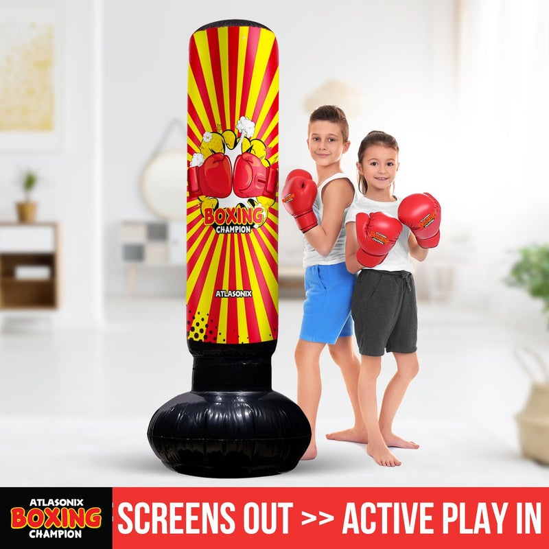 Atlasonix Punching Bag for Kids, Inflatable Punching Bag Kids 8-12 | Blow Up Boxing Bag, Fun Punch, Toy & Gifts for Boys and Girls, Fun Active Game Birthday Gift- Red - Image 4