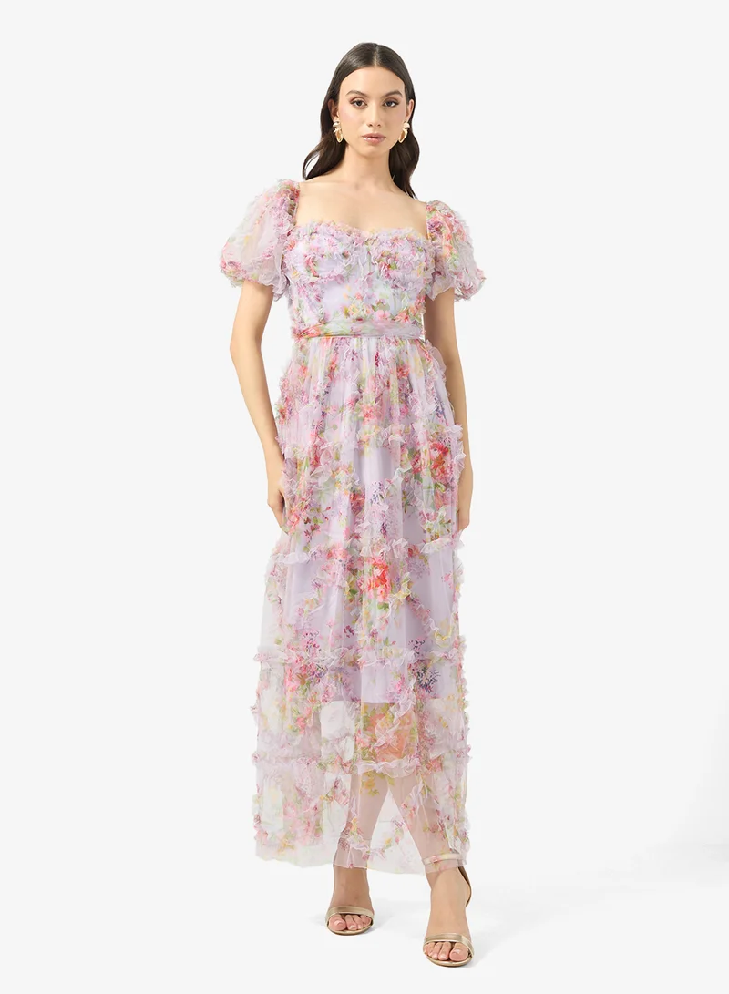 جينجر بوتيك Sweetheart Neckline Ditsy Floral Tulle Gown