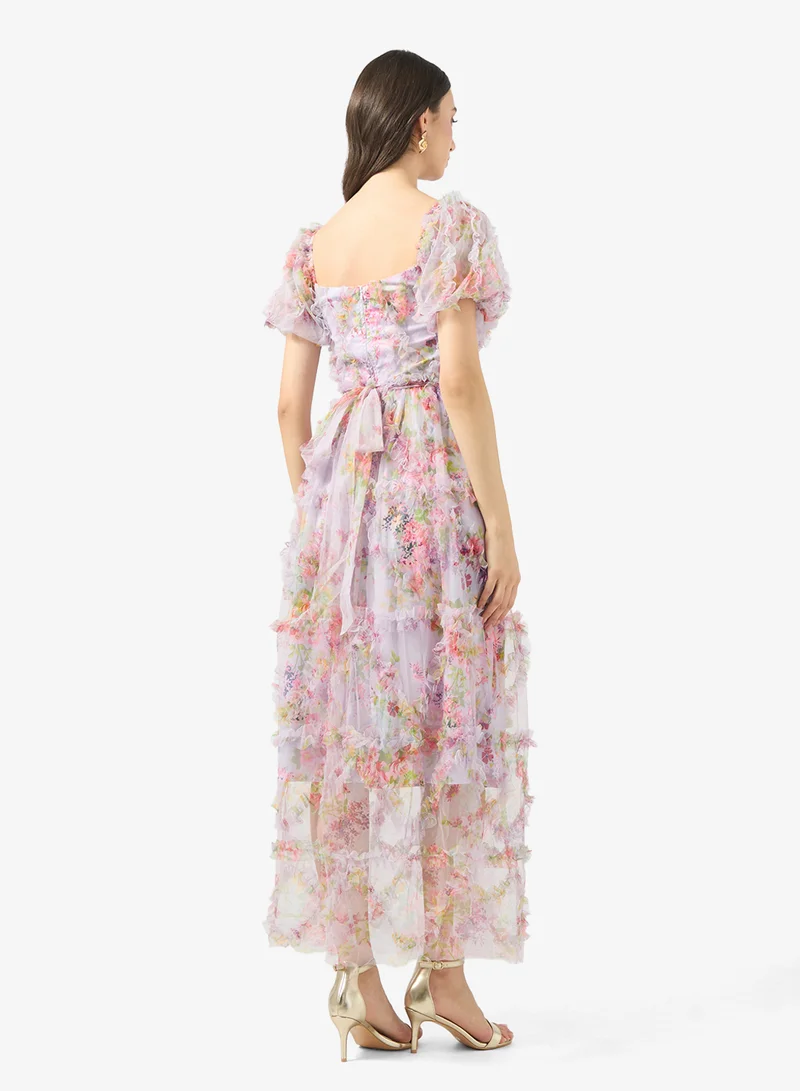 جينجر بوتيك Sweetheart Neckline Ditsy Floral Tulle Gown