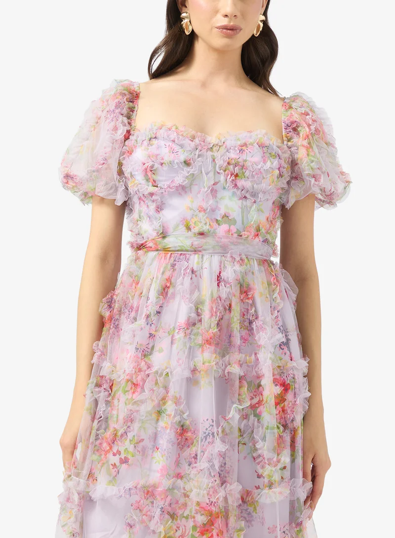 جينجر بوتيك Sweetheart Neckline Ditsy Floral Tulle Gown
