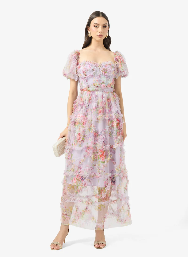 جينجر بوتيك Sweetheart Neckline Ditsy Floral Tulle Gown