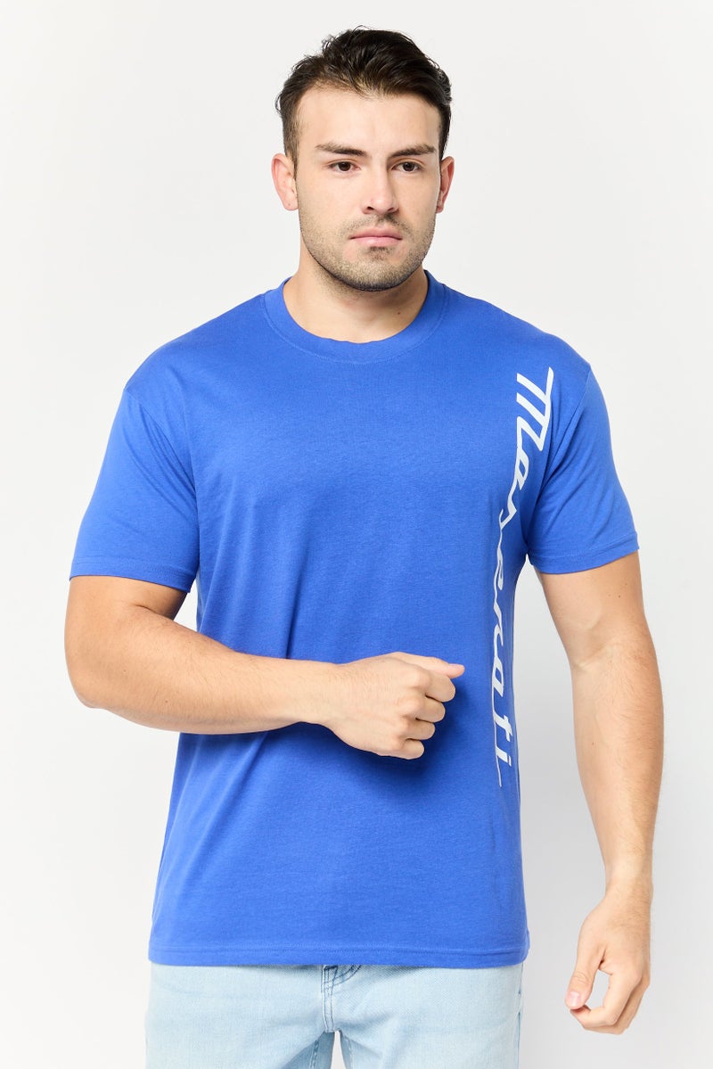 Maserati Men Crew Neck Short Sleeves Graphic Print T-Shirt, Blue - Image 1