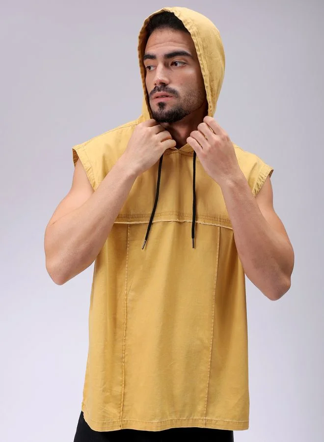 The Indian Garage Co Men Oversized Solid Sleeveless Hooded Street Wear Shirt