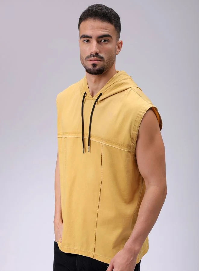 The Indian Garage Co Men Oversized Solid Sleeveless Hooded Street Wear Shirt