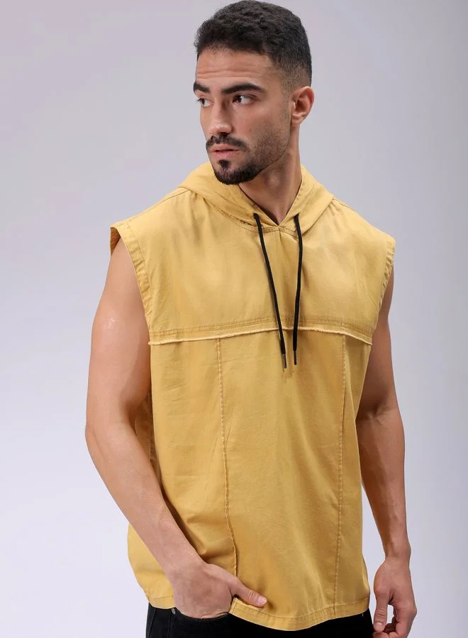 The Indian Garage Co Men Oversized Solid Sleeveless Hooded Street Wear Shirt