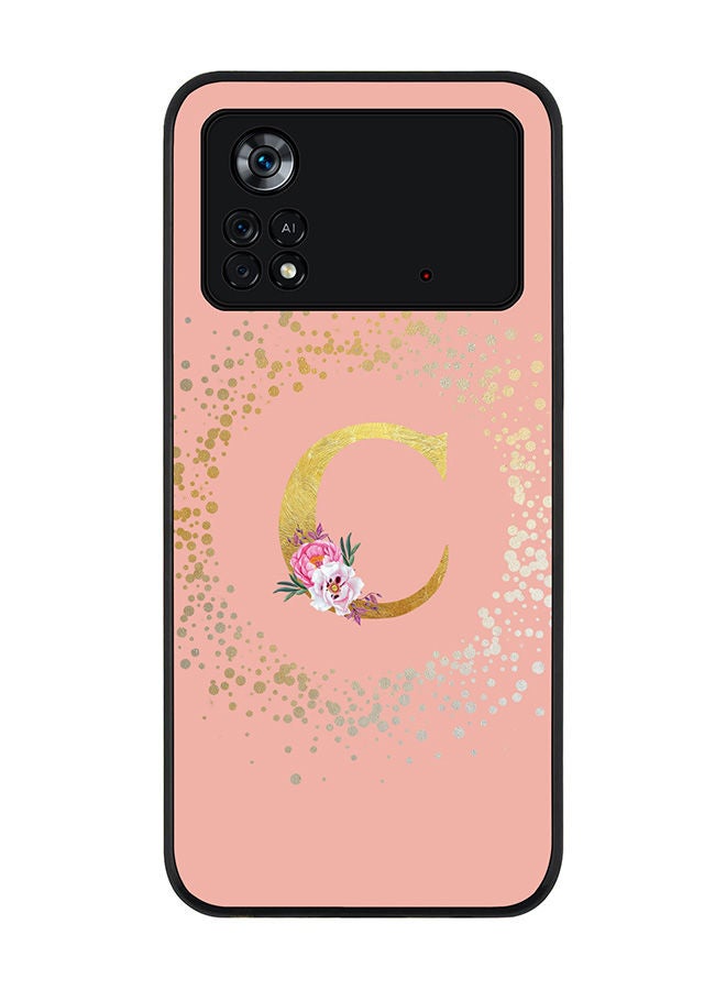 Stylizedd Rugged Black edge case for Poco M4 Pro 4G Slim fit Soft Case Flexible Rubber Edges Anti Drop TPU Gel Thin Cover - Custom Monogram Initial Letter Floral Pattern Alphabet - C (Rose Pink ) - Image 1