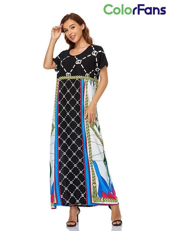 Color Fans Summer Dress for Women 2023 Muslim Fashion Casual Short Sleeves Wedding Maxi Dresses  - Image 1
