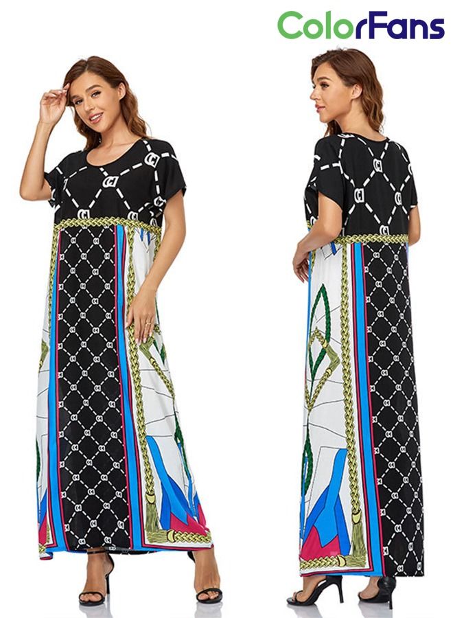 Color Fans Summer Dress for Women 2023 Muslim Fashion Casual Short Sleeves Wedding Maxi Dresses  - Image 2