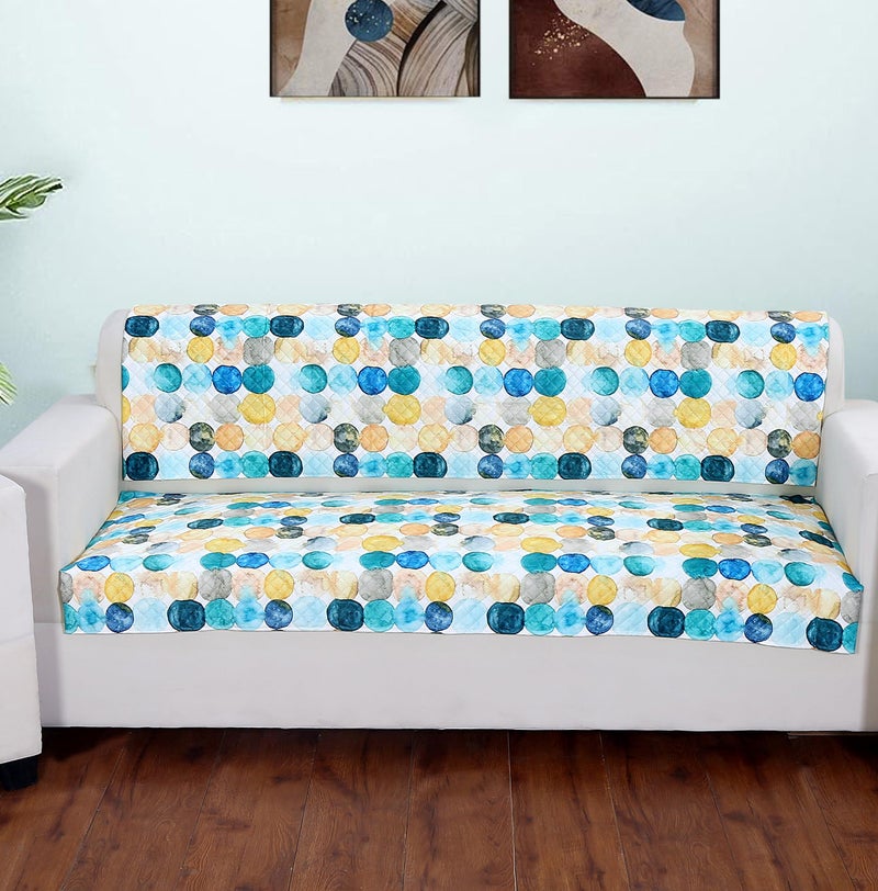 FABANE Velvet Printed Sofa Seat Cover For 5 Seater With Heavy Antiskid Backing & Easily Machine Washable Sofa Seat Runner For Couch-(27 X24 Inches-4 Pieces, 27 X72 Inches-2 Piece) Yellow Circles - Image 3