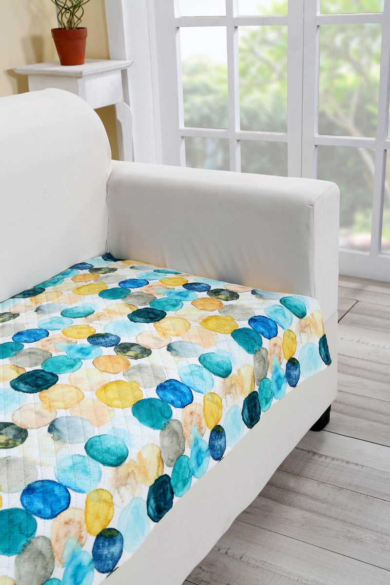 FABANE Velvet Printed Sofa Seat Cover For 5 Seater With Heavy Antiskid Backing & Easily Machine Washable Sofa Seat Runner For Couch-(27 X24 Inches-4 Pieces, 27 X72 Inches-2 Piece) Yellow Circles - Image 2