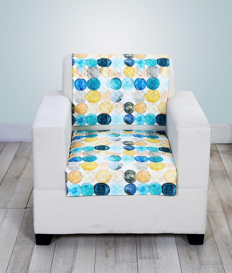 FABANE Velvet Printed Sofa Seat Cover For 5 Seater With Heavy Antiskid Backing & Easily Machine Washable Sofa Seat Runner For Couch-(27 X24 Inches-4 Pieces, 27 X72 Inches-2 Piece) Yellow Circles - Image 4