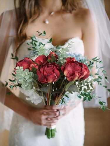 ICBOX Peonies Artificial Flowers 2 Bouquets, Vintage Peonies 18pcs Silk Peonies with Stems Real Look Red Fake Peonies Flowers Artificial for Decoration for Wedding Bouquet (Red) - Image 5