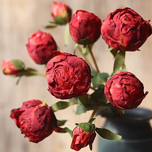 ICBOX Peonies Artificial Flowers 2 Bouquets, Vintage Peonies 18pcs Silk Peonies with Stems Real Look Red Fake Peonies Flowers Artificial for Decoration for Wedding Bouquet (Red) - Image 2