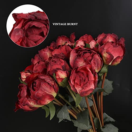 ICBOX Peonies Artificial Flowers 2 Bouquets, Vintage Peonies 18pcs Silk Peonies with Stems Real Look Red Fake Peonies Flowers Artificial for Decoration for Wedding Bouquet (Red) - Image 4
