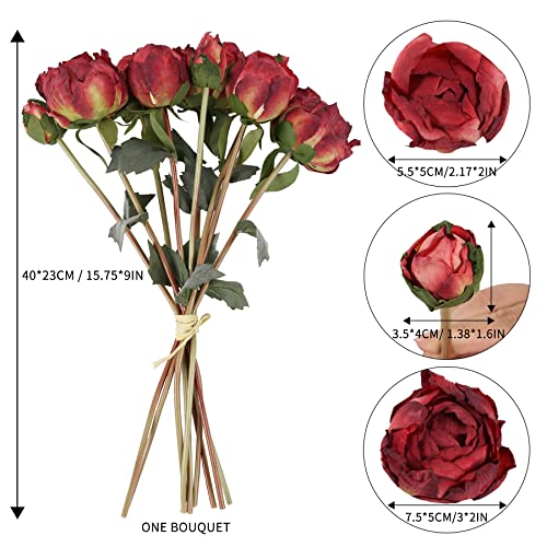 ICBOX Peonies Artificial Flowers 2 Bouquets, Vintage Peonies 18pcs Silk Peonies with Stems Real Look Red Fake Peonies Flowers Artificial for Decoration for Wedding Bouquet (Red) - Image 3