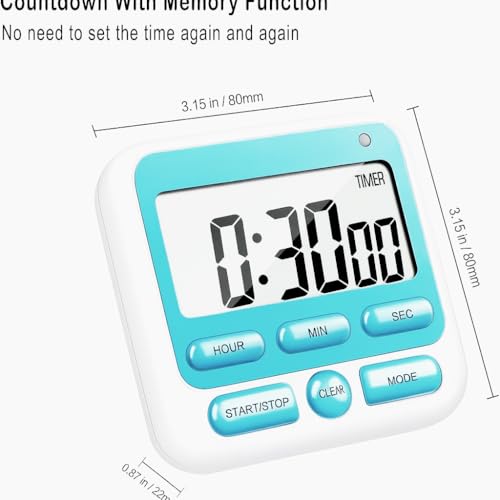 DHVSAM Digital Kitchen Timer with 24 Hour Clock & Alarm, Memory Function Count Up & Count Down for Kids Teachers Cooking, Large LCD Display, Strong Magnet (Black) - Image 3
