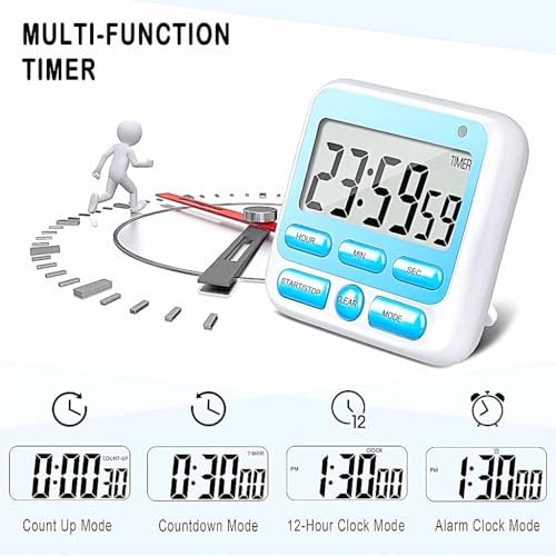 DHVSAM Digital Kitchen Timer with 24 Hour Clock & Alarm, Memory Function Count Up & Count Down for Kids Teachers Cooking, Large LCD Display, Strong Magnet (Black) - Image 2