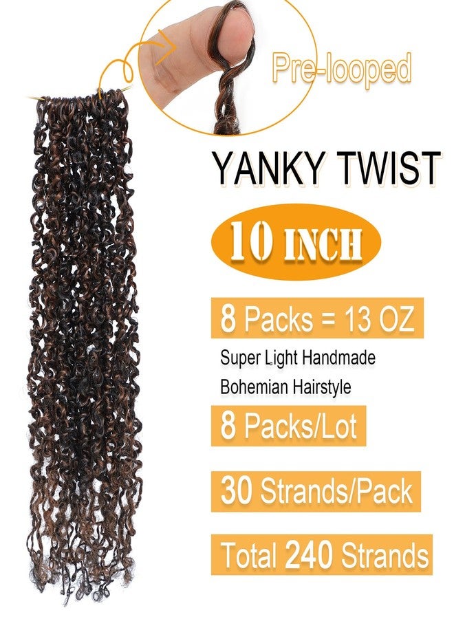 Aksice Pre-looped Yanky Twist Crochet Hair 10 Inch 8 Packs Bohemian Passion Twist Spring Mini Twist Crochet Hair for Black Women Boho Crochet Braids Synthetic (1B/H/30) - Image 2